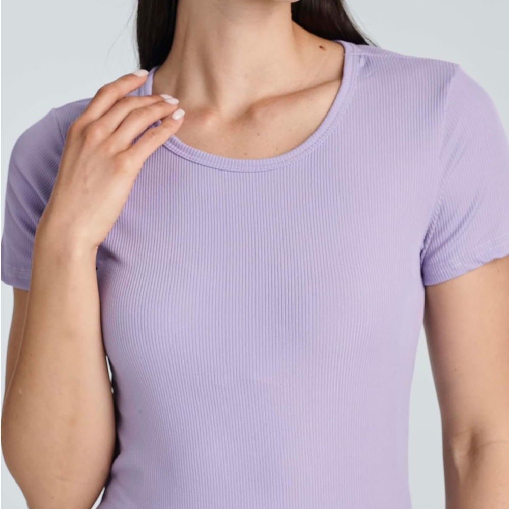 Lilac Ribbed Short Sleeve Top